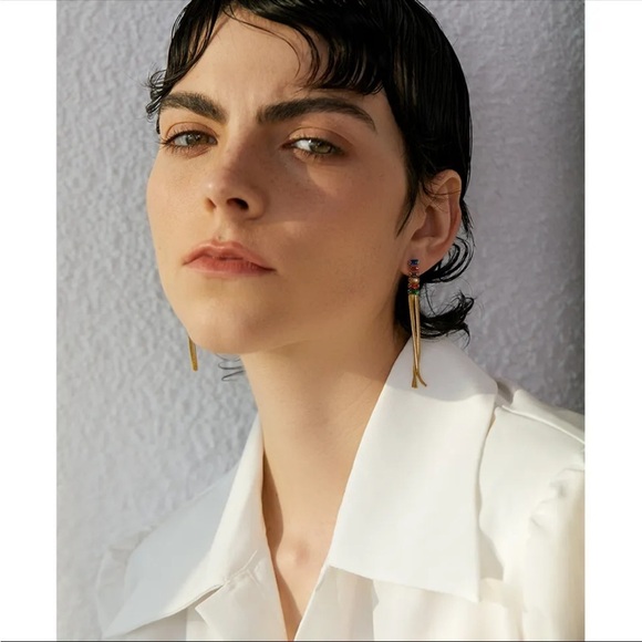 Cubic Zirconia Gold Plated Long Tassel Drop Dangle Hanging Earrings New - Picture 5 of 7